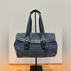 Coach SoHo Hobo Signature Mini C Canvas and Leather Navy Blue Shoulder Bag